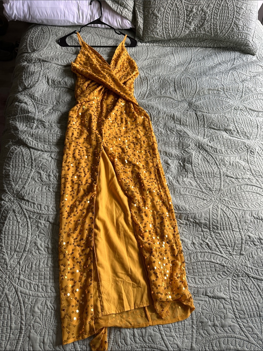 ASOS Size 4 Gold Sequin Midi Dress Knot Front Party Dress
